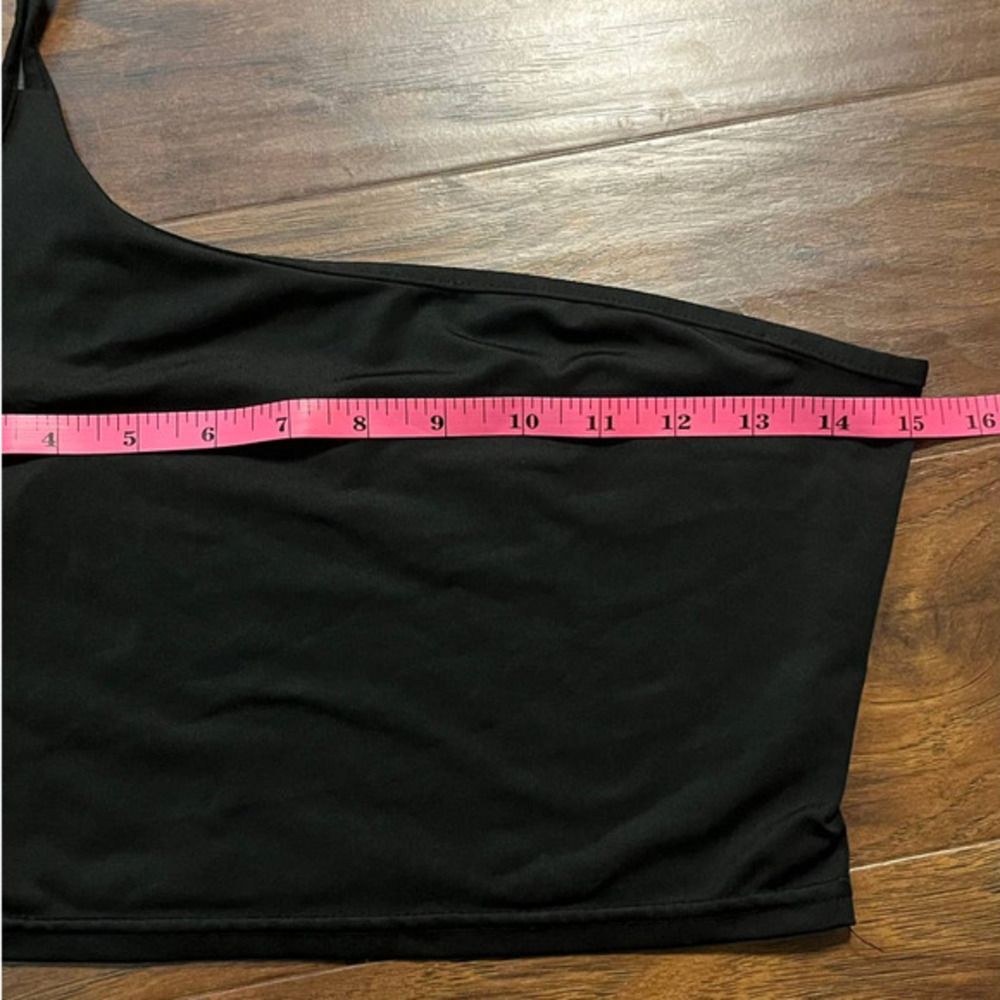 Romwe Black One Shoulder Crop Tank Top Size Small - Picture 3 of 5